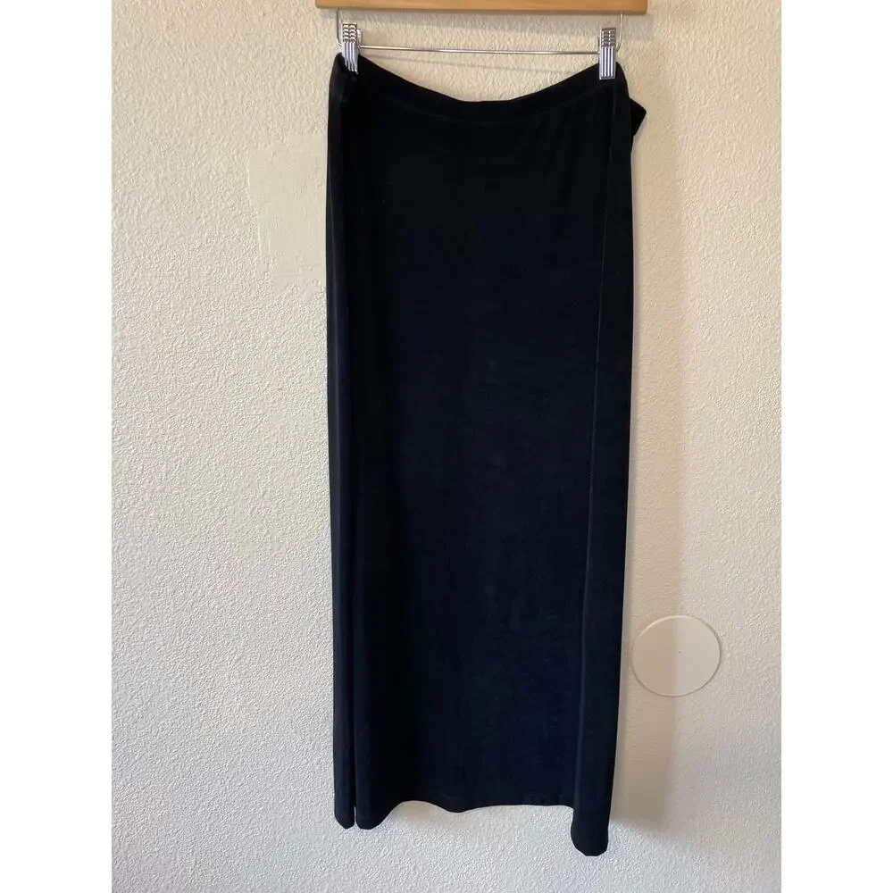 VTG Mirasol Y2K Whimsy Goth Black Ribbed Stretchy Elastic Waist Maxi Skirt XL